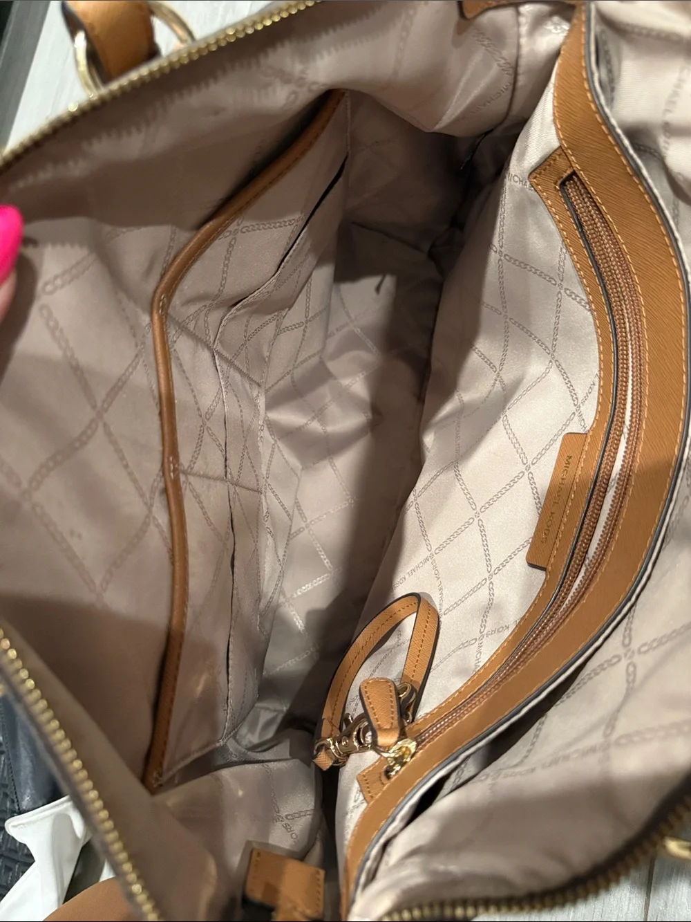Michael Kors Brown Logo-Print Tote with Tan Straps
